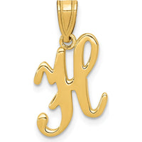 14K Yellow Gold Script Letter H Initial Pendant - Polished Laser-Cut Design by Oro Pregiato