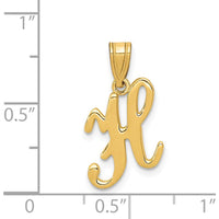 14K Yellow Gold Script Letter H Initial Pendant - Polished Laser-Cut Design by Oro Pregiato