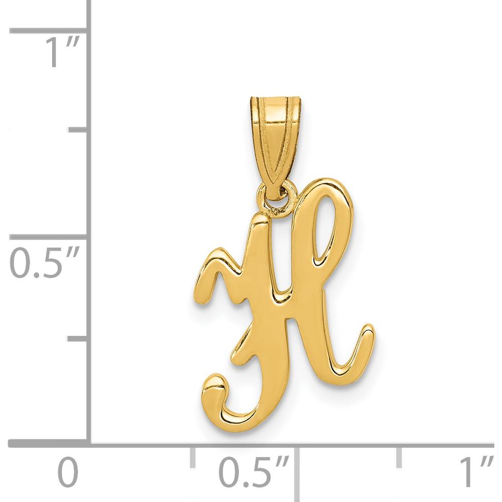 14K Yellow Gold Script Letter H Initial Pendant - Polished Laser-Cut Design by Oro Pregiato
