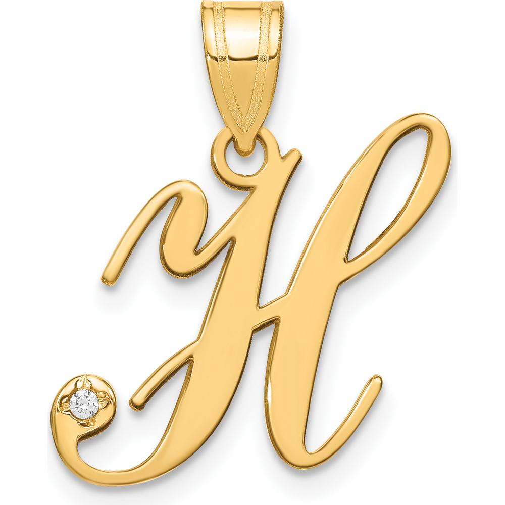 14K Yellow Gold Script Letter H Initial Pendant with Diamond - 0.01 Carat Diamond Weight by Oro Pregiato