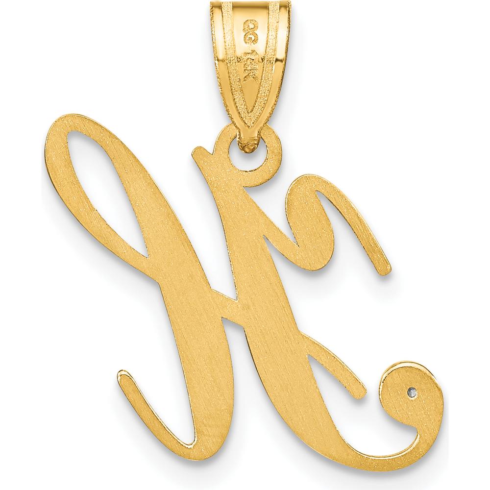 14K Yellow Gold Script Letter H Initial Pendant with Diamond - 0.01 Carat Diamond Weight by Oro Pregiato