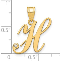 14K Yellow Gold Script Letter H Initial Pendant with Diamond - 0.01 Carat Diamond Weight by Oro Pregiato