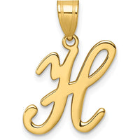 14K Yellow Gold Script Letter H Initial Pendant with Polished and Satin Finish by Oro Pregiato