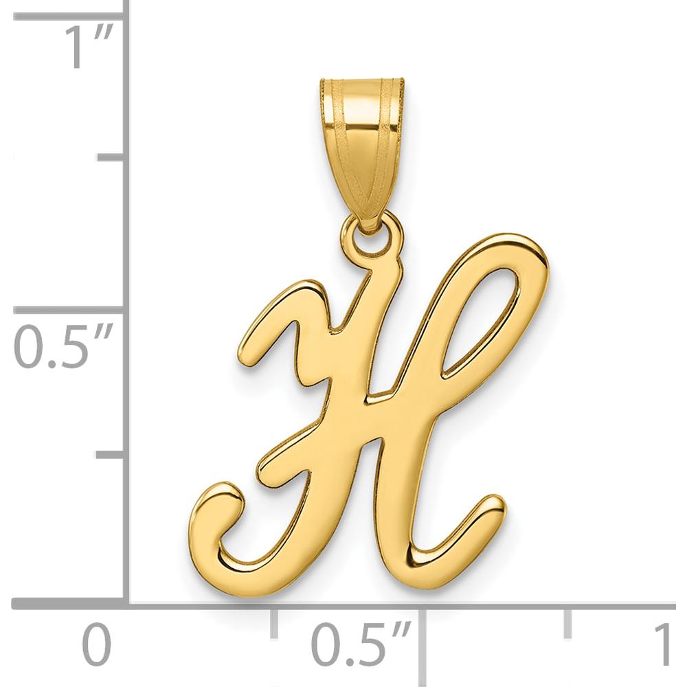 14K Yellow Gold Script Letter H Initial Pendant with Polished and Satin Finish by Oro Pregiato