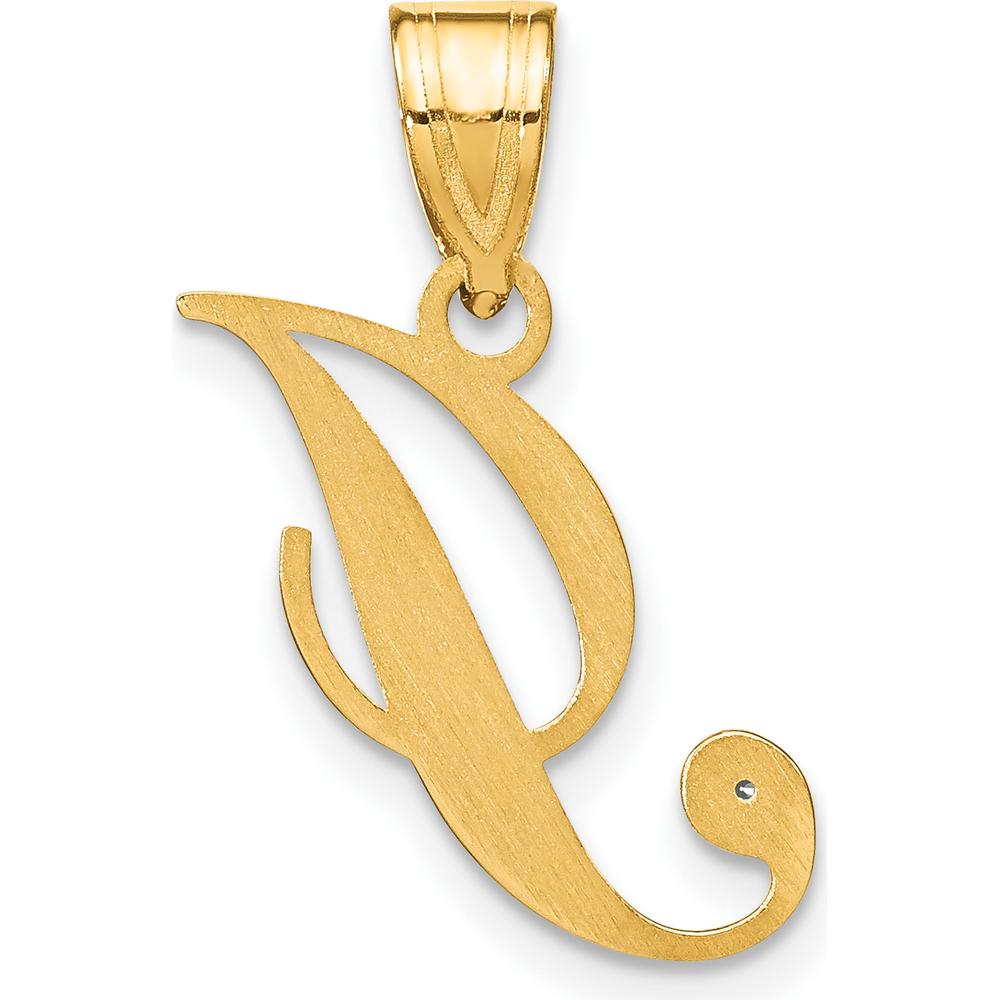 14K Yellow Gold Script Letter I Pendant with Round Diamond - 0.01 Carat Diamond Weight by Oro Pregiato