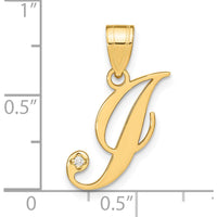 14K Yellow Gold Script Letter I Pendant with Round Diamond - 0.01 Carat Diamond Weight by Oro Pregiato