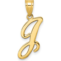 14K Yellow Gold Script Letter J Initial Pendant - Polished Finish by Oro Pregiato