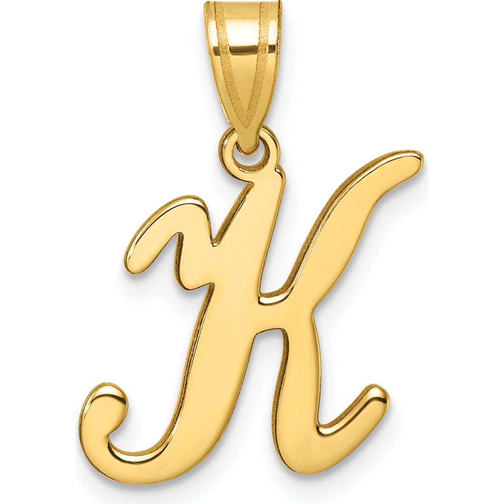 14K Yellow Gold Script Letter K Initial Pendant - Polished Finish with Satin Back by Oro Pregiato