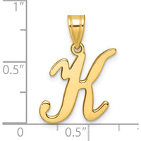 14K Yellow Gold Script Letter K Initial Pendant - Polished Finish with Satin Back by Oro Pregiato