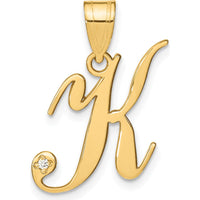 14K Yellow Gold Script Letter K Initial Pendant with Round Diamond - 0.01 Carat Diamond Weight by Oro Pregiato