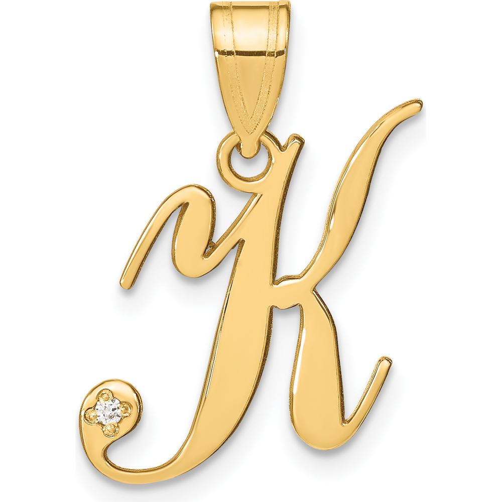 14K Yellow Gold Script Letter K Initial Pendant with Round Diamond - 0.01 Carat Diamond Weight by Oro Pregiato