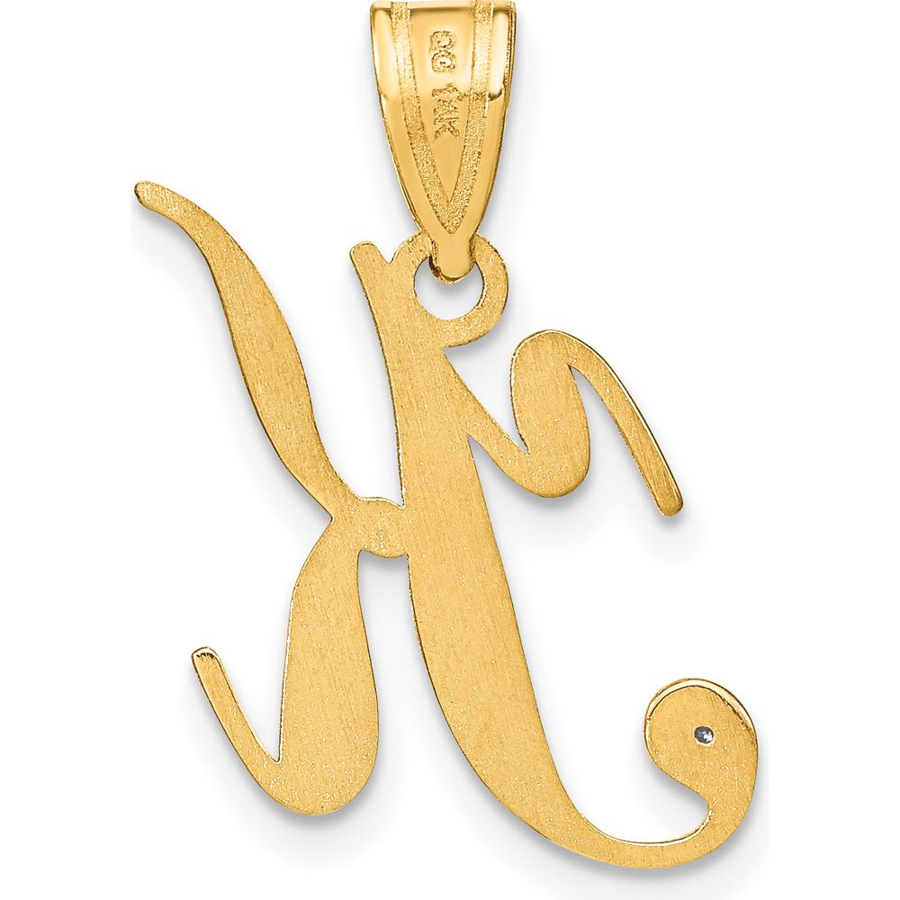 14K Yellow Gold Script Letter K Initial Pendant with Round Diamond - 0.01 Carat Diamond Weight by Oro Pregiato