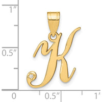14K Yellow Gold Script Letter K Initial Pendant with Round Diamond - 0.01 Carat Diamond Weight by Oro Pregiato