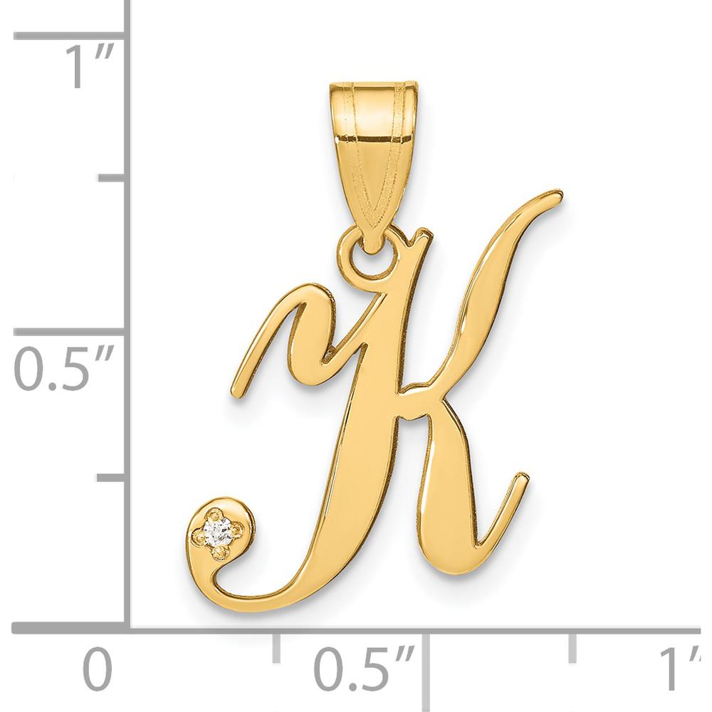 14K Yellow Gold Script Letter K Initial Pendant with Round Diamond - 0.01 Carat Diamond Weight by Oro Pregiato