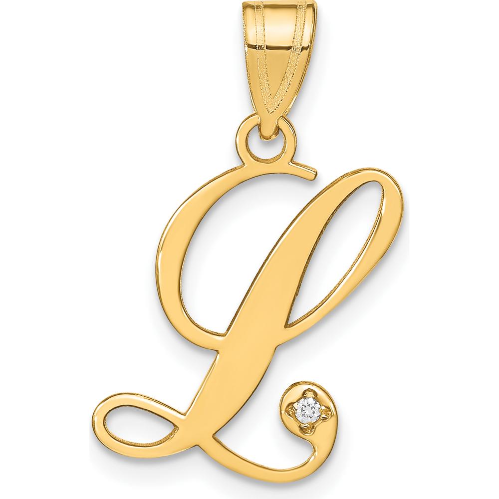 14K Yellow Gold Script Letter L Initial Pendant with Diamond - 0.01 Carat Total Diamond Weight by Oro Pregiato