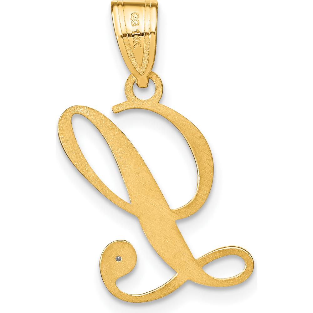14K Yellow Gold Script Letter L Initial Pendant with Diamond - 0.01 Carat Total Diamond Weight by Oro Pregiato