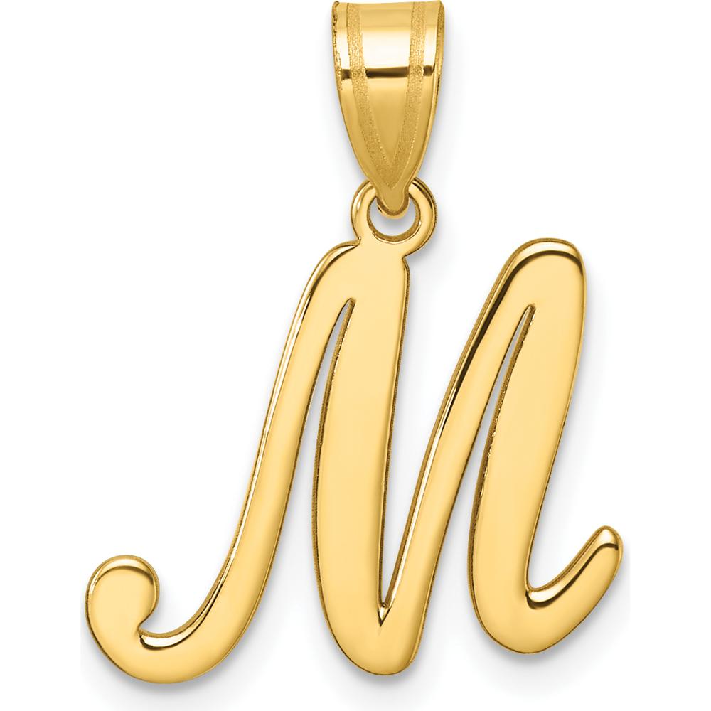 14K Yellow Gold Script Letter M Initial Pendant - 24mm Length by Oro Pregiato
