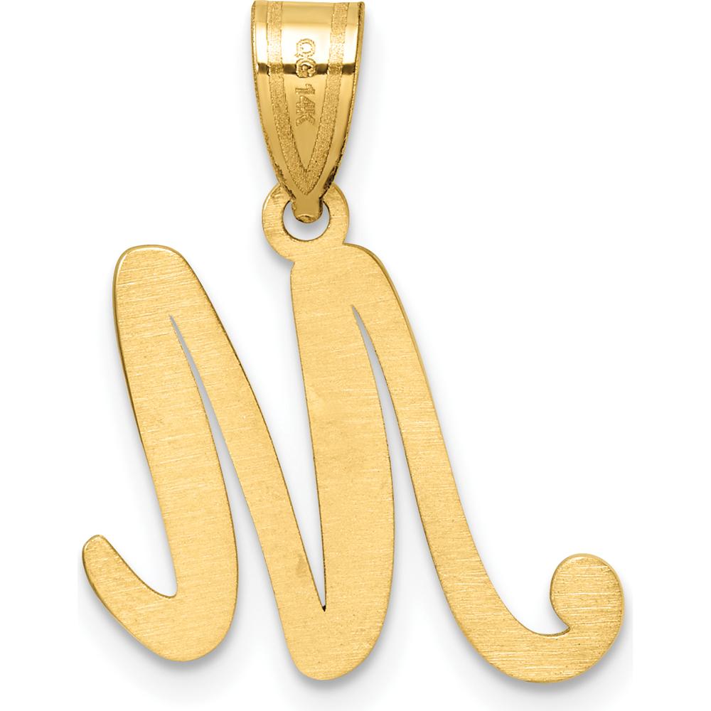 14K Yellow Gold Script Letter M Initial Pendant - 24mm Length by Oro Pregiato