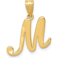 14K Yellow Gold Script Letter M Initial Pendant - Polished Finish by Oro Pregiato