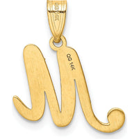 14K Yellow Gold Script Letter M Initial Pendant - Polished Finish by Oro Pregiato