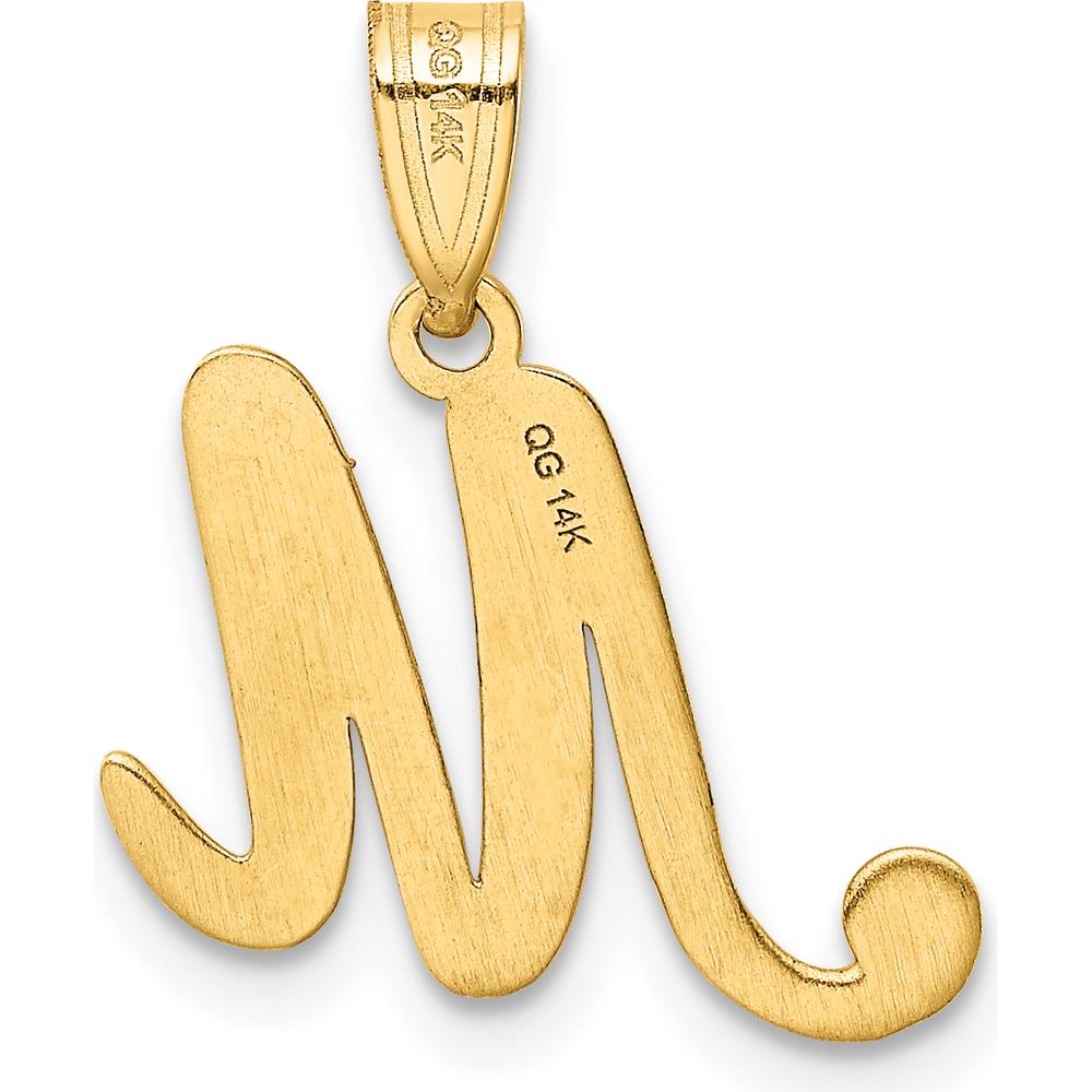 14K Yellow Gold Script Letter M Initial Pendant - Polished Finish by Oro Pregiato