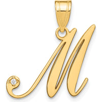 14K Yellow Gold Script Letter M Initial Pendant with Round Diamond - 0.01 Carat Total Diamond Weight by Oro Pregiato