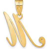 14K Yellow Gold Script Letter M Initial Pendant with Round Diamond - 0.01 Carat Total Diamond Weight by Oro Pregiato