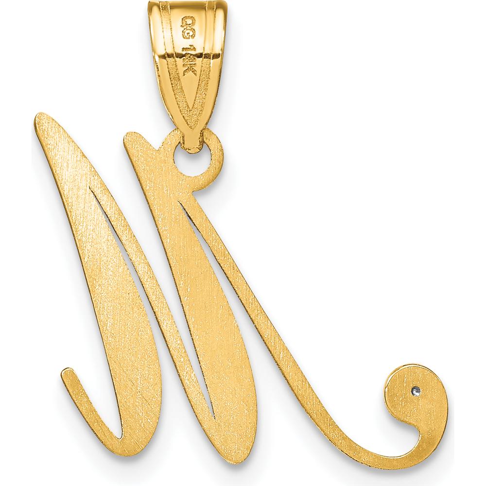 14K Yellow Gold Script Letter M Initial Pendant with Round Diamond - 0.01 Carat Total Diamond Weight by Oro Pregiato