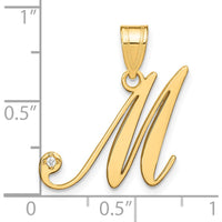 14K Yellow Gold Script Letter M Initial Pendant with Round Diamond - 0.01 Carat Total Diamond Weight by Oro Pregiato
