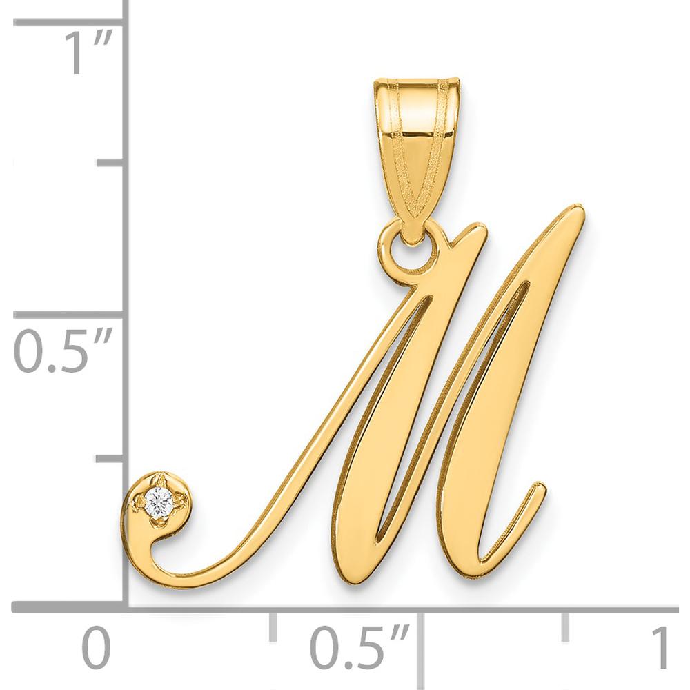 14K Yellow Gold Script Letter M Initial Pendant with Round Diamond - 0.01 Carat Total Diamond Weight by Oro Pregiato