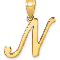 14K Yellow Gold Script Letter N Initial Pendant - 21mm Charm by Oro Pregiato
