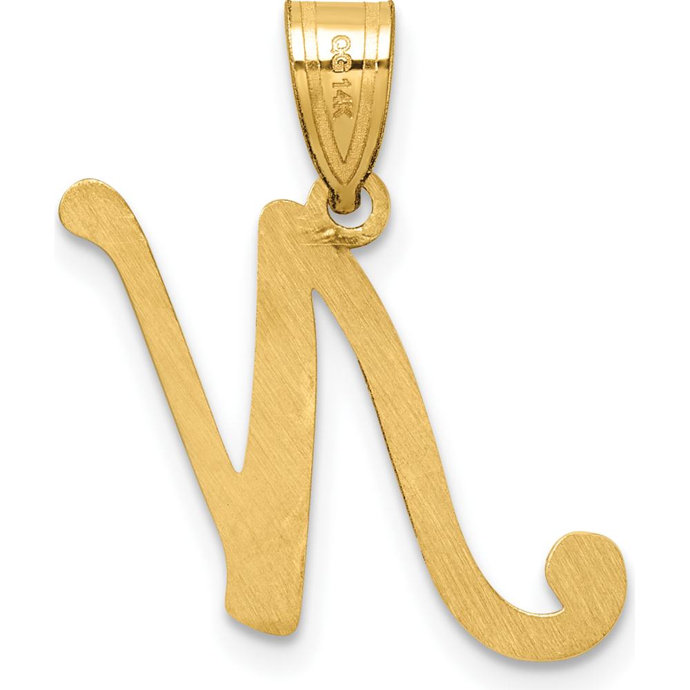 14K Yellow Gold Script Letter N Initial Pendant - 21mm Charm by Oro Pregiato