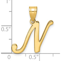 14K Yellow Gold Script Letter N Initial Pendant - 21mm Charm by Oro Pregiato