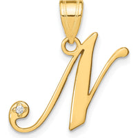 14K Yellow Gold Script Letter "N" Initial Pendant with Round Diamond - 0.01 Carat Total Diamond Weight by Oro Pregiato