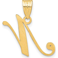 14K Yellow Gold Script Letter "N" Initial Pendant with Round Diamond - 0.01 Carat Total Diamond Weight by Oro Pregiato
