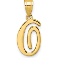 14K Yellow Gold Script Letter O Initial Pendant - Polished Finish by Oro Pregiato