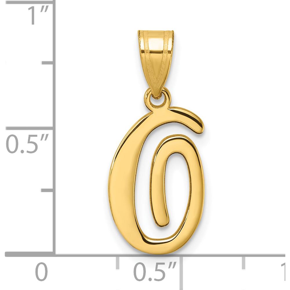 14K Yellow Gold Script Letter O Initial Pendant - Polished Finish by Oro Pregiato