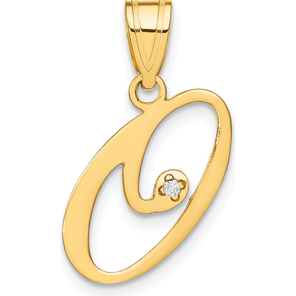 14K Yellow Gold Script Letter "O" Pendant with Round Diamond - 0.01 Carat by Oro Pregiato