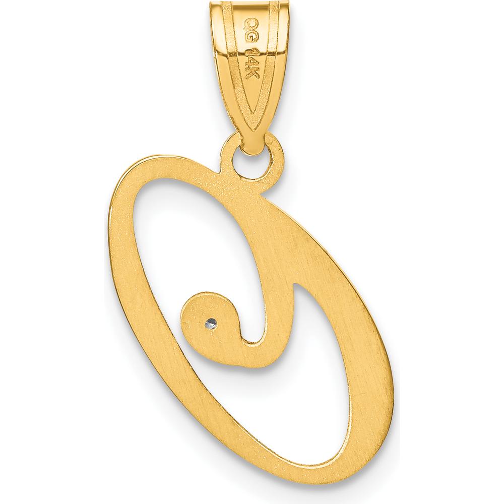 14K Yellow Gold Script Letter "O" Pendant with Round Diamond - 0.01 Carat by Oro Pregiato