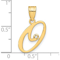 14K Yellow Gold Script Letter "O" Pendant with Round Diamond - 0.01 Carat by Oro Pregiato