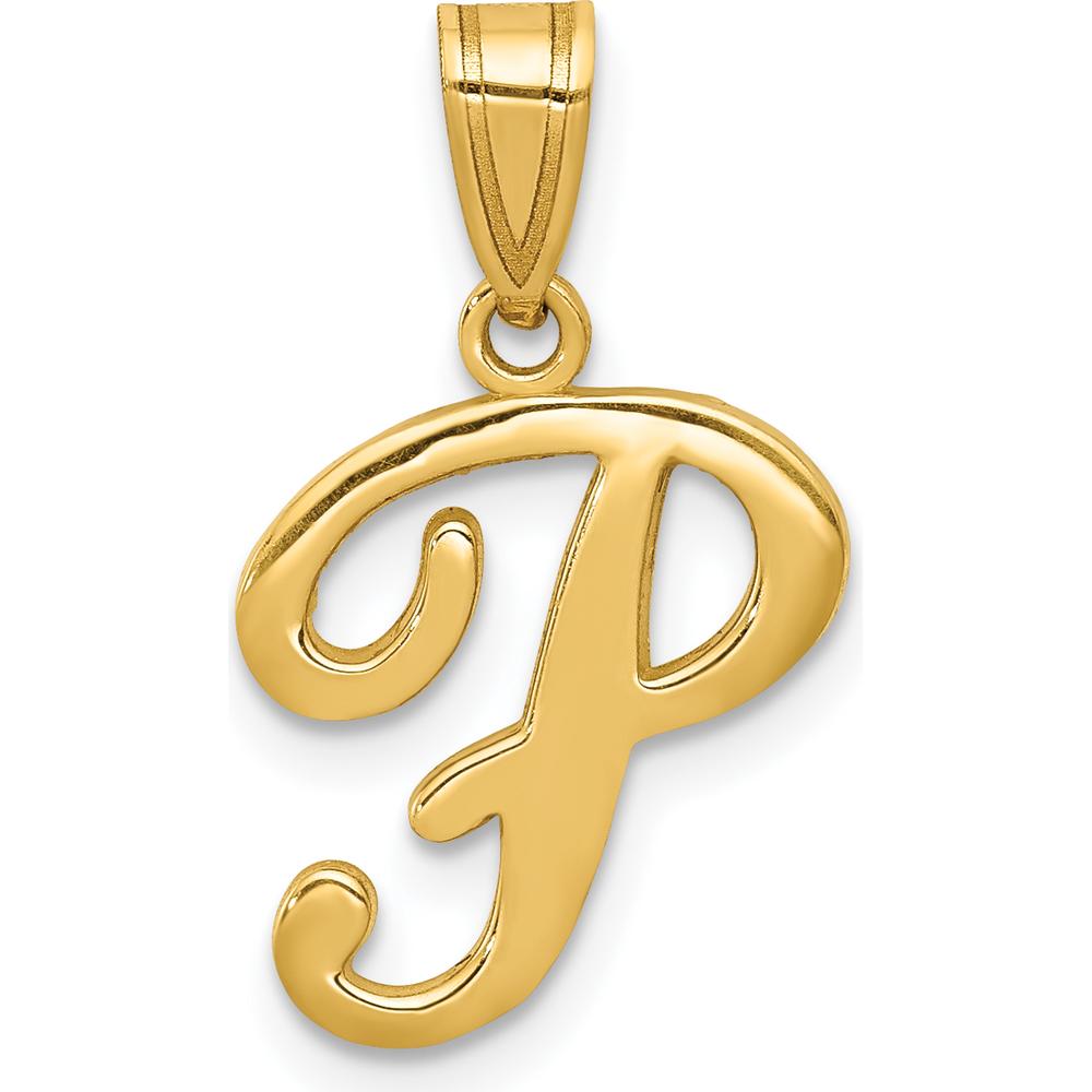 14K Yellow Gold Script Letter P Initial Pendant - Polished Finish by Oro Pregiato