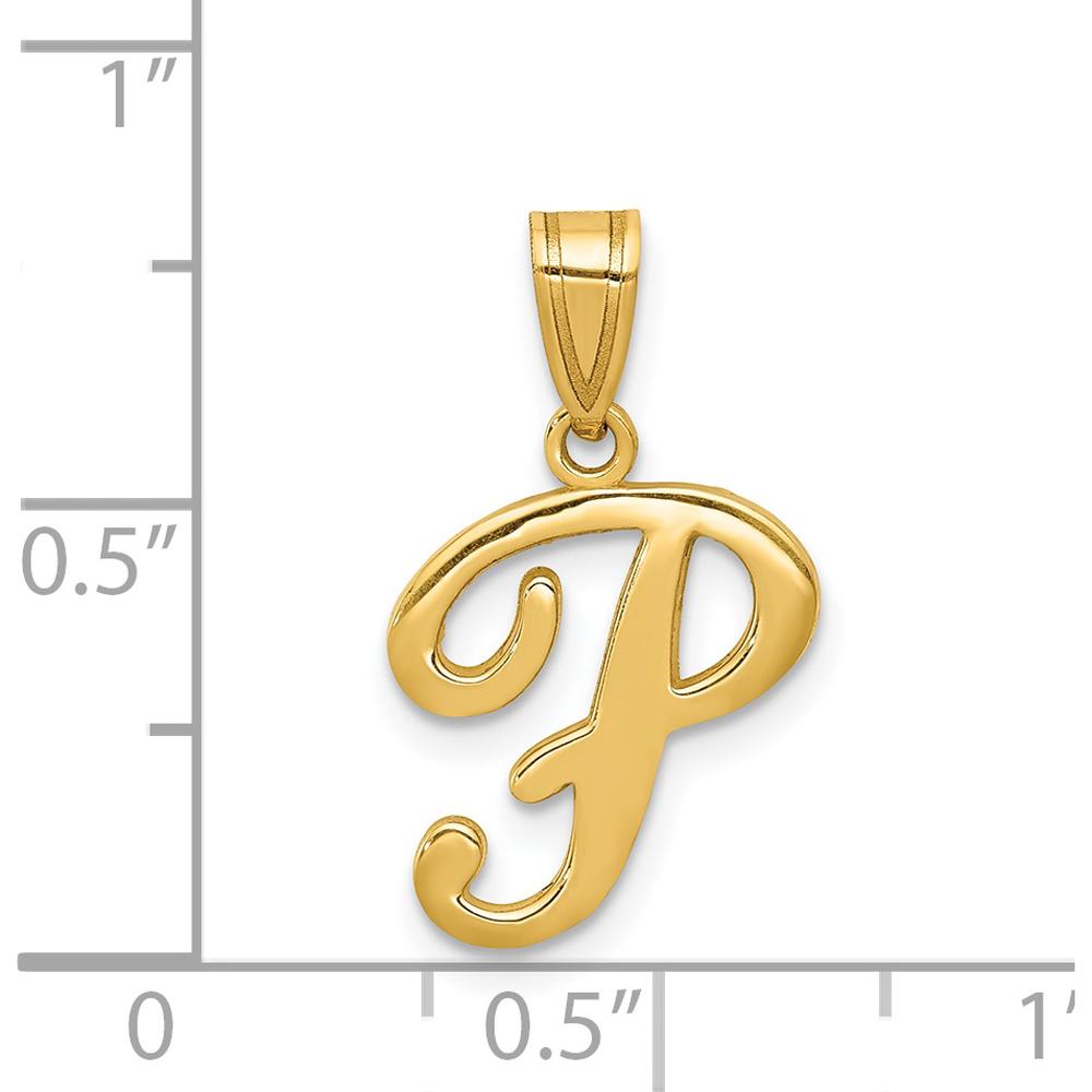 14K Yellow Gold Script Letter P Initial Pendant - Polished Finish by Oro Pregiato