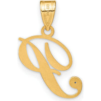 14K Yellow Gold Script Letter P Initial Pendant with Round Diamond - 0.01 Carat Total Diamond Weight by Oro Pregiato