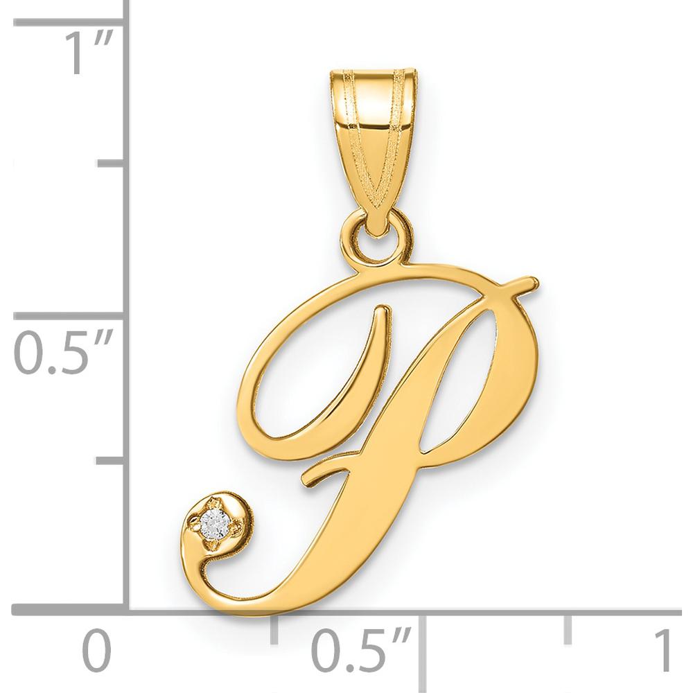 14K Yellow Gold Script Letter P Initial Pendant with Round Diamond - 0.01 Carat Total Diamond Weight by Oro Pregiato
