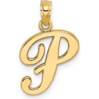 14K Yellow Gold Script Letter P Pendant Charm - Polished Finish by Oro Pregiato
