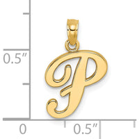 14K Yellow Gold Script Letter P Pendant Charm - Polished Finish by Oro Pregiato