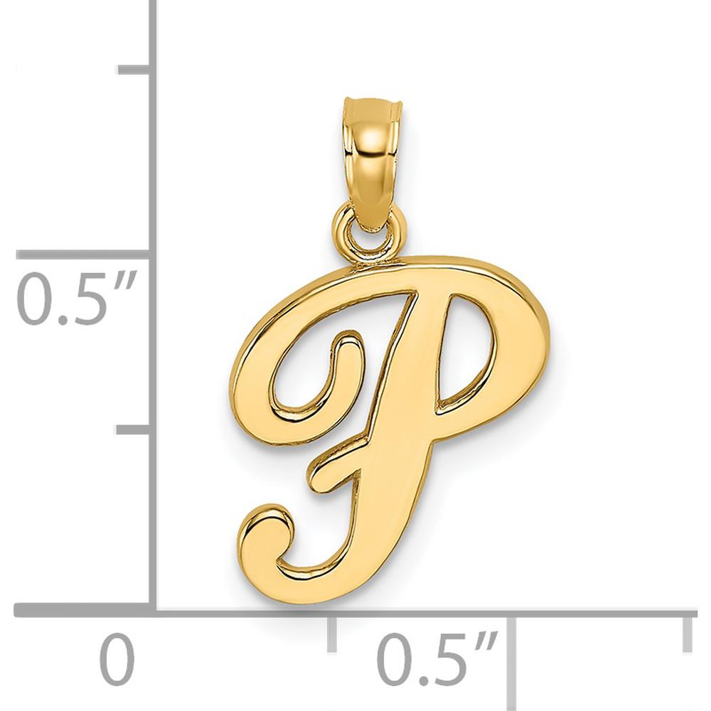 14K Yellow Gold Script Letter P Pendant Charm - Polished Finish by Oro Pregiato