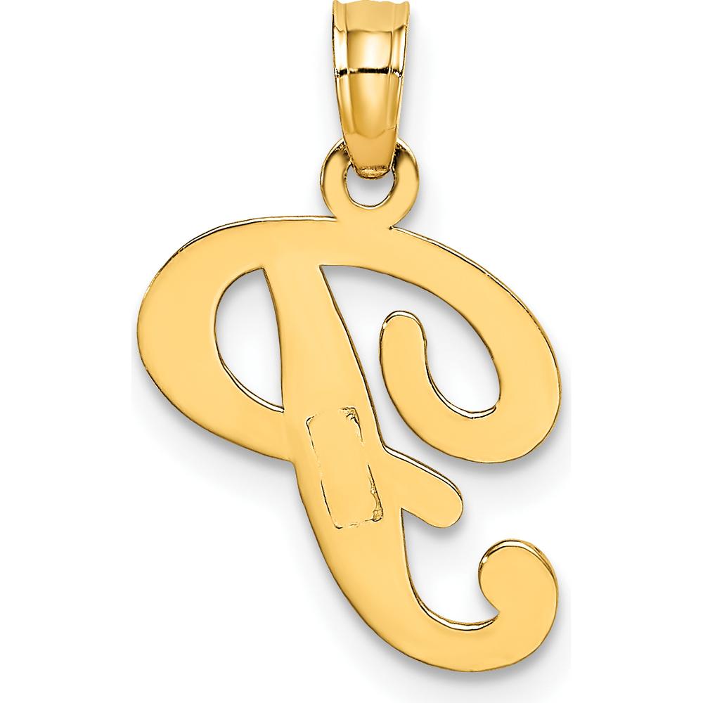 14K Yellow Gold Script Letter P Pendant Charm - Polished Finish by Oro Pregiato