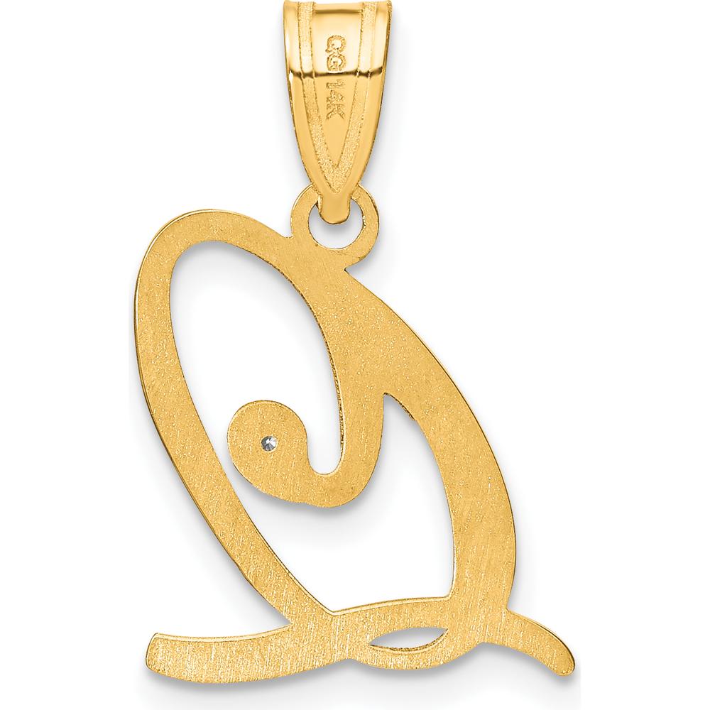 14K Yellow Gold Script Letter Q Pendant with Faceted Diamond - 0.01 Carat Diamond Weight by Oro Pregiato