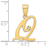 14K Yellow Gold Script Letter Q Pendant with Faceted Diamond - 0.01 Carat Diamond Weight by Oro Pregiato